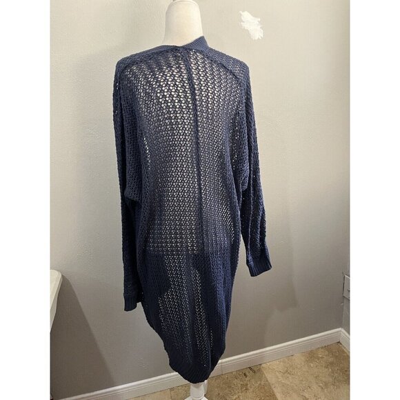Daisy Fuentes Open Knit Long Cardigan  Size XL Blue Flowy Beachy - Picture 6 of 12